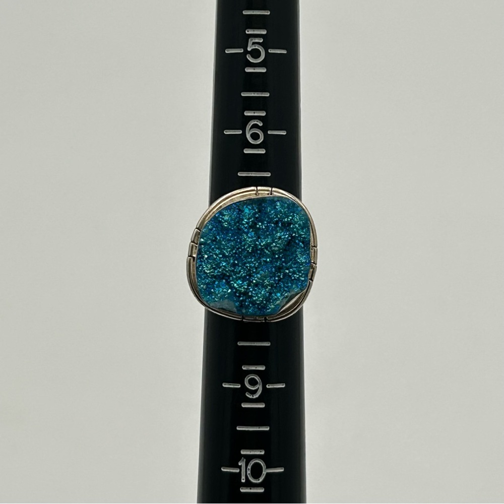 Sterling Silver Light Blue Druzy Stone Ring - Picture 5 of 5